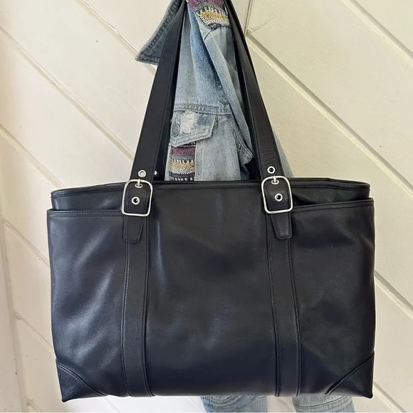VINTAGE COACH BLACK LEATHER HAMPTON TOTE 5147 - Picture 3 of 11